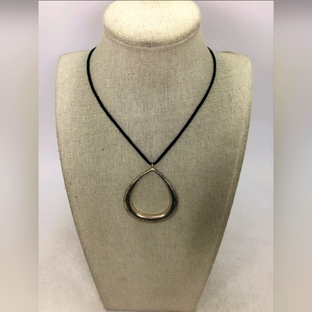 White House Black Market Silvertone Tear Drop Pendant Necklace
